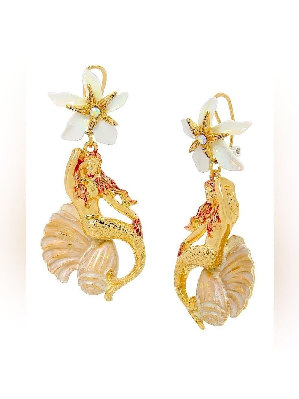 Betsey Johnson Mermaid Starfish Flower Drop Earrings New